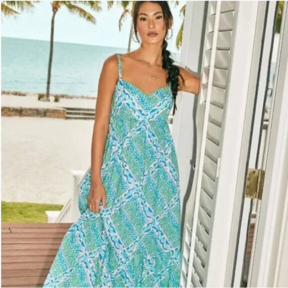 Lilly Pulitzer Dresses & Skirts - Lilly Pulitzer Hiedi Cotton Maxi Dress in Prism Blue Good Greef Engineered